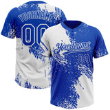 Custom White Thunder Blue 3D Pattern Abstract Brush Stroke Two-Button Unisex Softball Jersey