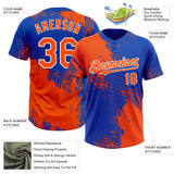Custom Orange Thunder Blue-White 3D Pattern Abstract Brush Stroke Two-Button Unisex Softball Jersey