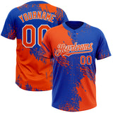 Custom Orange Thunder Blue-White 3D Pattern Abstract Brush Stroke Two-Button Unisex Softball Jersey