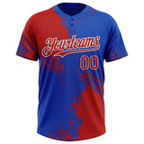 Custom Red Thunder Blue-White 3D Pattern Abstract Brush Stroke Two-Button Unisex Softball Jersey