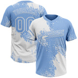 Custom White Light Blue 3D Pattern Abstract Brush Stroke Two-Button Unisex Softball Jersey