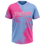 Custom Pink Light Blue-White 3D Pattern Abstract Brush Stroke Two-Button Unisex Softball Jersey