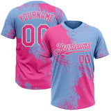 Custom Pink Light Blue-White 3D Pattern Abstract Brush Stroke Two-Button Unisex Softball Jersey
