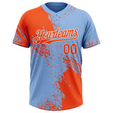 Custom Orange Light Blue-White 3D Pattern Abstract Brush Stroke Two-Button Unisex Softball Jersey