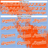 Custom Orange Light Blue-White 3D Pattern Abstract Brush Stroke Two-Button Unisex Softball Jersey