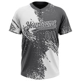 Custom White Steel Gray 3D Pattern Abstract Brush Stroke Two-Button Unisex Softball Jersey