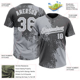 Custom Gray Steel Gray-White 3D Pattern Abstract Brush Stroke Two-Button Unisex Softball Jersey