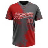 Custom Red Steel Gray-White 3D Pattern Abstract Brush Stroke Two-Button Unisex Softball Jersey