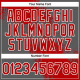 Custom Red Steel Gray-White 3D Pattern Abstract Brush Stroke Two-Button Unisex Softball Jersey