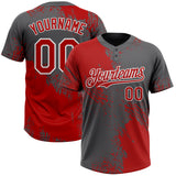 Custom Red Steel Gray-White 3D Pattern Abstract Brush Stroke Two-Button Unisex Softball Jersey