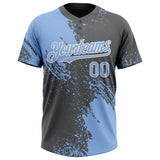 Custom Light Blue Steel Gray-White 3D Pattern Abstract Brush Stroke Two-Button Unisex Softball Jersey