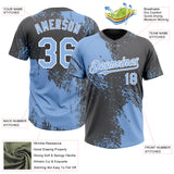 Custom Light Blue Steel Gray-White 3D Pattern Abstract Brush Stroke Two-Button Unisex Softball Jersey