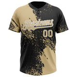 Custom Vegas Gold Black-White 3D Pattern Abstract Brush Stroke Two-Button Unisex Softball Jersey