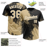 Custom Vegas Gold Black-White 3D Pattern Abstract Brush Stroke Two-Button Unisex Softball Jersey