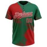 Custom Red Kelly Green-White 3D Pattern Abstract Brush Stroke Two-Button Unisex Softball Jersey