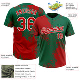 Custom Red Kelly Green-White 3D Pattern Abstract Brush Stroke Two-Button Unisex Softball Jersey