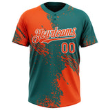 Custom Orange Teal-White 3D Pattern Abstract Brush Stroke Two-Button Unisex Softball Jersey