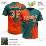 Custom Orange Teal-White 3D Pattern Abstract Brush Stroke Two-Button Unisex Softball Jersey