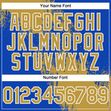 Custom Old Gold Thunder Blue-White 3D Pattern Abstract Brush Stroke Two-Button Unisex Softball Jersey