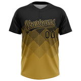 Custom Black Old Gold 3D Gradient Square Shape Two-Button Unisex Softball Jersey