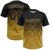 Custom Black Old Gold 3D Gradient Square Shape Two-Button Unisex Softball Jersey