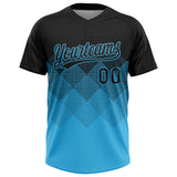 Custom Black Sky Blue 3D Gradient Square Shape Two-Button Unisex Softball Jersey