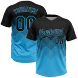 Custom Black Sky Blue 3D Gradient Square Shape Two-Button Unisex Softball Jersey