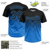 Custom Black Electric Blue 3D Gradient Square Shape Two-Button Unisex Softball Jersey
