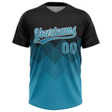 Custom Black Panther Blue-White 3D Gradient Square Shape Two-Button Unisex Softball Jersey