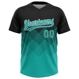 Custom Black Aqua-White 3D Gradient Square Shape Two-Button Unisex Softball Jersey