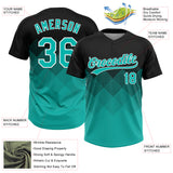 Custom Black Aqua-White 3D Gradient Square Shape Two-Button Unisex Softball Jersey