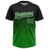 Custom Black Grass Green-White 3D Gradient Square Shape Two-Button Unisex Softball Jersey