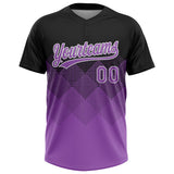 Custom Black Medium Purple-White 3D Gradient Square Shape Two-Button Unisex Softball Jersey
