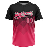 Custom Black Neon Pink-White 3D Gradient Square Shape Two-Button Unisex Softball Jersey