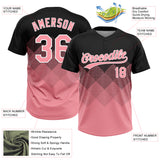 Custom Black Medium Pink-White 3D Gradient Square Shape Two-Button Unisex Softball Jersey