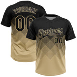 Custom Black Vegas Gold 3D Gradient Square Shape Two-Button Unisex Softball Jersey