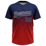 Custom Navy Red-White 3D Gradient Square Shape Two-Button Unisex Softball Jersey
