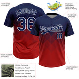 Custom Navy Red-White 3D Gradient Square Shape Two-Button Unisex Softball Jersey