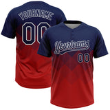 Custom Navy Red-White 3D Gradient Square Shape Two-Button Unisex Softball Jersey