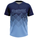 Custom Navy Light Blue 3D Gradient Square Shape Two-Button Unisex Softball Jersey