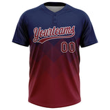 Custom Navy Crimson-White 3D Gradient Square Shape Two-Button Unisex Softball Jersey