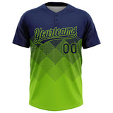 Custom Navy Neon Green 3D Gradient Square Shape Two-Button Unisex Softball Jersey
