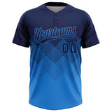 Custom Navy Electric Blue 3D Gradient Square Shape Two-Button Unisex Softball Jersey