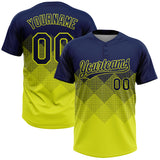 Custom Navy Neon Yellow 3D Gradient Square Shape Two-Button Unisex Softball Jersey