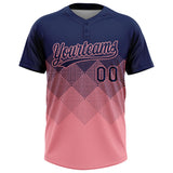 Custom Navy Medium Pink 3D Gradient Square Shape Two-Button Unisex Softball Jersey