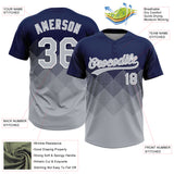 Custom Navy Gray-White 3D Gradient Square Shape Two-Button Unisex Softball Jersey