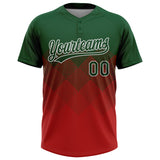 Custom Green Red-White 3D Gradient Square Shape Two-Button Unisex Softball Jersey