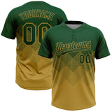 Custom Green Old Gold 3D Gradient Square Shape Two-Button Unisex Softball Jersey