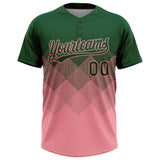 Custom Green Medium Pink 3D Gradient Square Shape Two-Button Unisex Softball Jersey