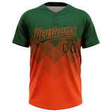 Custom Green Orange 3D Gradient Square Shape Two-Button Unisex Softball Jersey